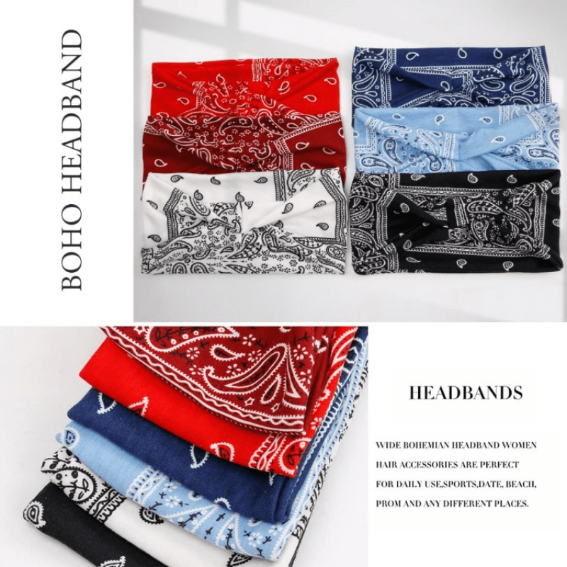 Boho Print Headband Elastic Hair Wrap Non Slip Sweat Band Yoga Running