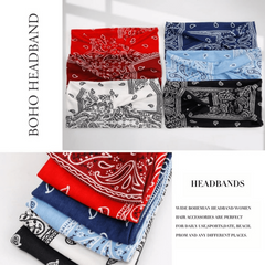 Boho Print Headband Elastic Hair Wrap Non Slip Sweat Band Yoga Running