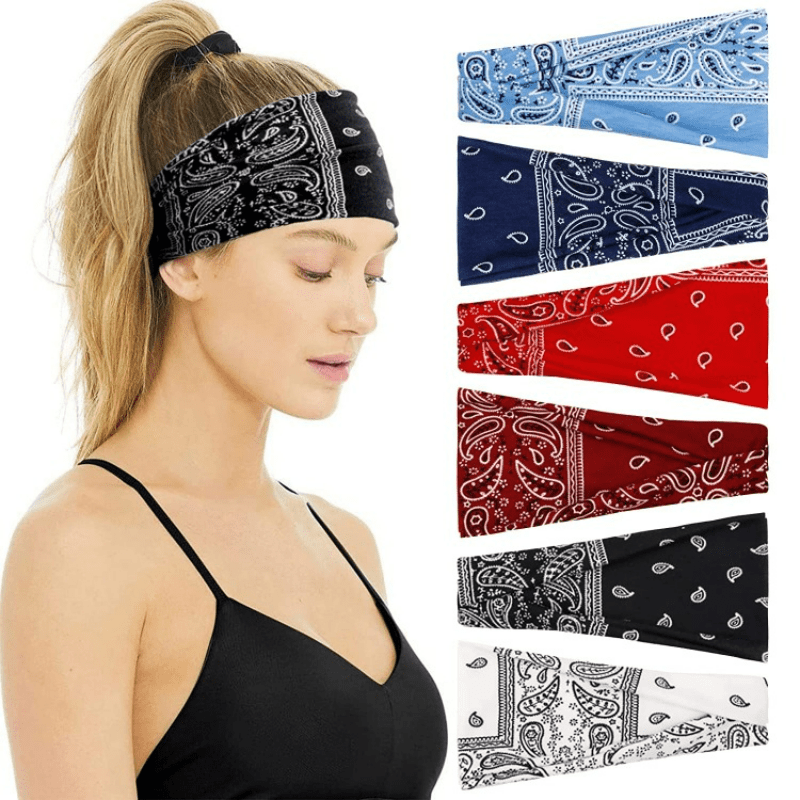 Boho Print Headband Elastic Hair Wrap Non Slip Sweat Band Yoga Running