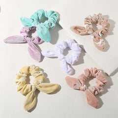 6pcs Bunny Ear Hair Ties Scrunchies With Bow For Girls