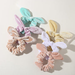 6pcs Bunny Ear Hair Ties Scrunchies With Bow For Girls