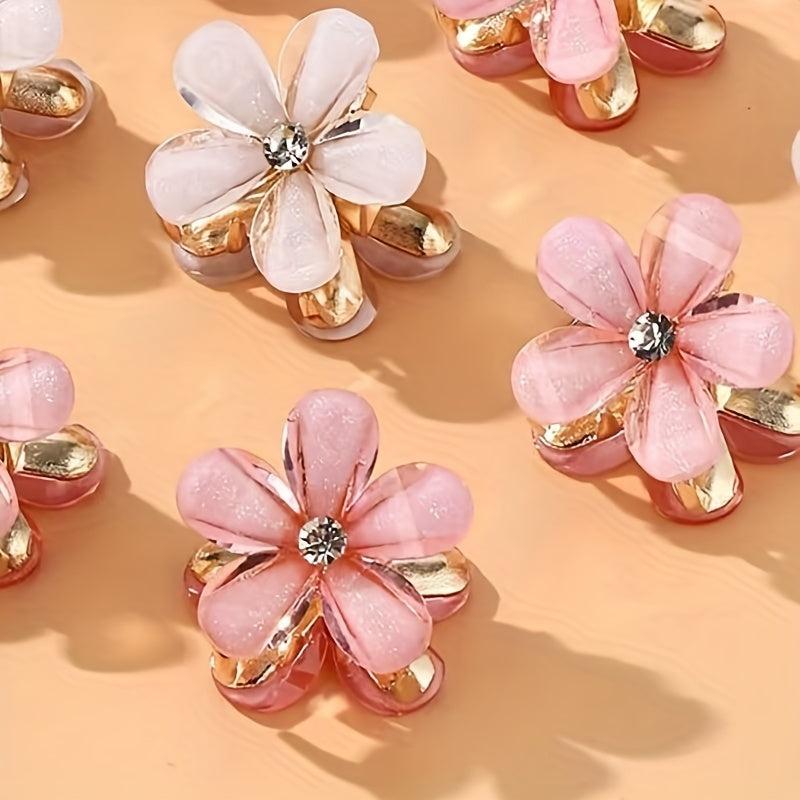 10pcs Pink Flower Rhinestone Hair Claw Ladies Clip Alloy Accessories