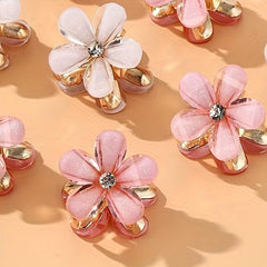 10pcs Pink Flower Rhinestone Hair Claw Ladies Clip Alloy Accessories