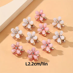 10pcs Pink Flower Rhinestone Hair Claw Ladies Clip Alloy Accessories