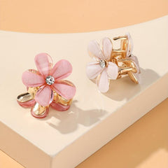 10pcs Pink Flower Rhinestone Hair Claw Ladies Clip Alloy Accessories