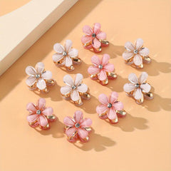 10pcs Pink Flower Rhinestone Hair Claw Ladies Clip Alloy Accessories