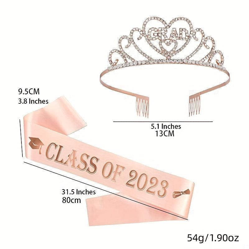 Rhinestone Alloy Tiara Graduation Crown With Belt Senior Year Gift
