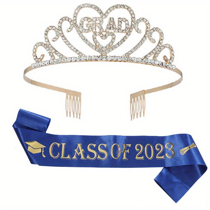 Rhinestone Alloy Tiara Graduation Crown With Belt Senior Year Gift