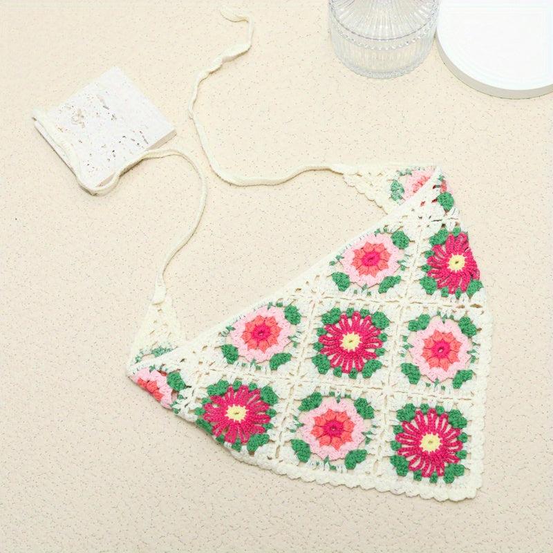 Sweet Flower Crochet Triangle Scarf Headband Hair Accessories