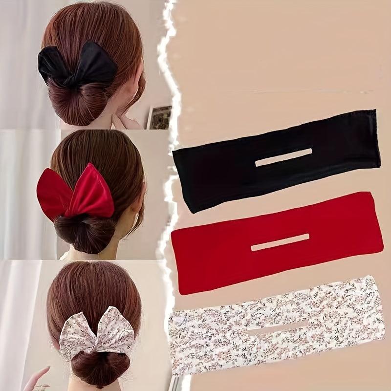 Minimalist Bow Charm Hair Bun Maker Solid Hair Band Magic Styling Accessory