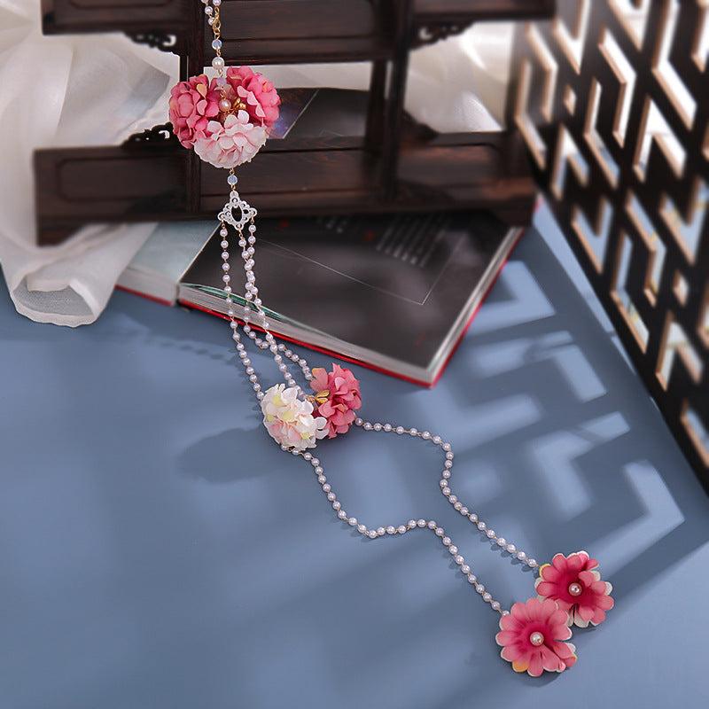 Chinese Style Waist Accessories Hanfu Pearl Tassel Silk Flower