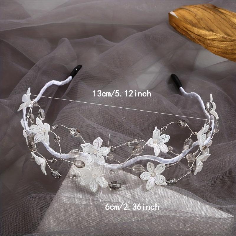 Flower Beaded Wavy Headband Wide Hair Band for Party Prom