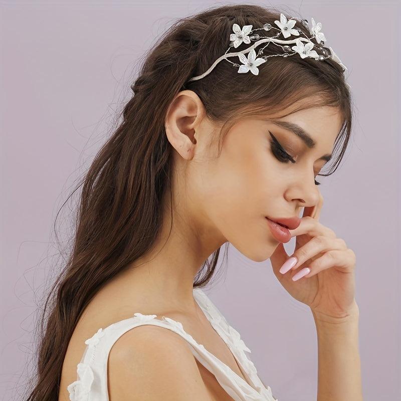 Flower Beaded Wavy Headband Wide Hair Band for Party Prom