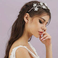 Flower Beaded Wavy Headband Wide Hair Band for Party Prom