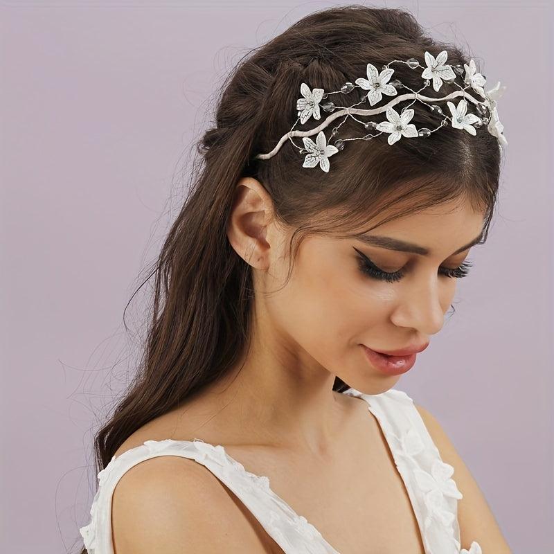 Flower Beaded Wavy Headband Wide Hair Band for Party Prom