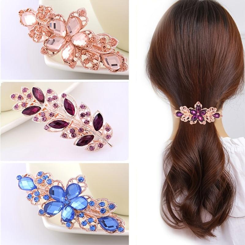 Large Flower Hair Barrette Clips Rhinestone Hairpin Accessories