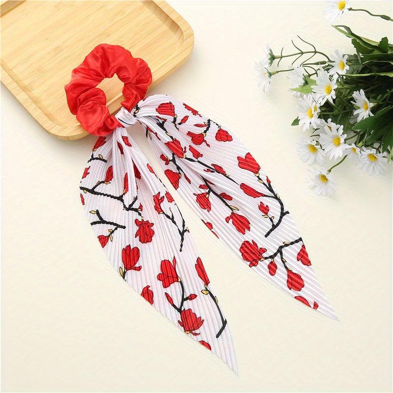 Floral Pattern Scarf Scrunchies Hair Tie Style Hair Rope Ponytail Holder