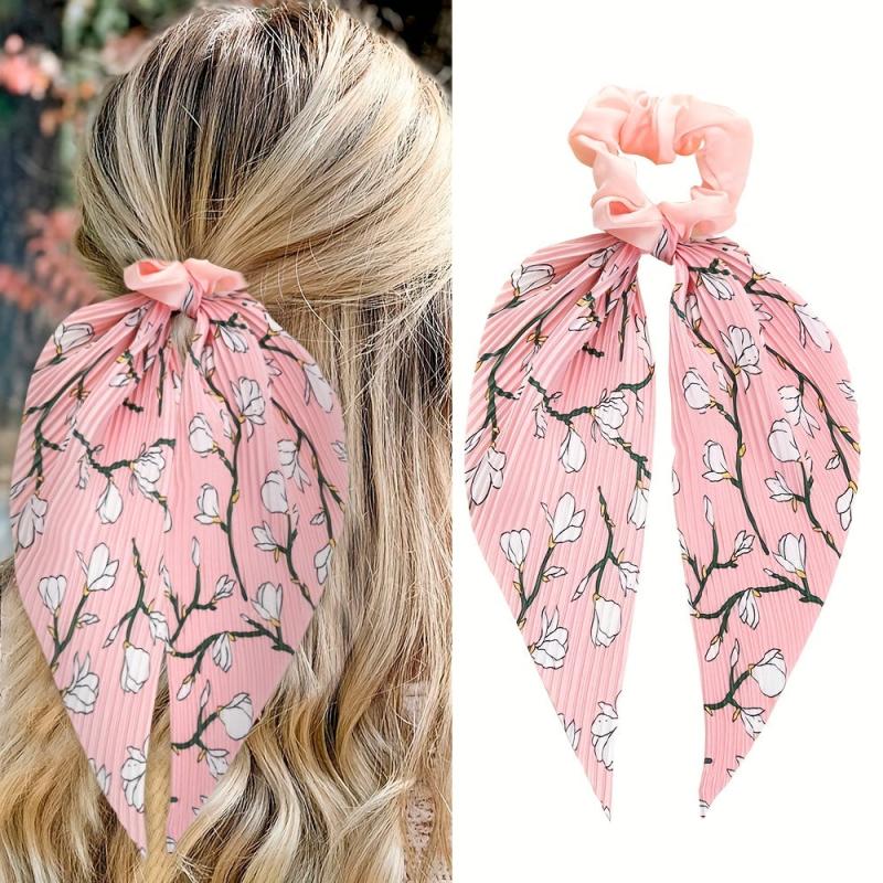 Floral Pattern Scarf Scrunchies Hair Tie Style Hair Rope Ponytail Holder