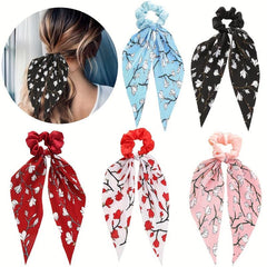 Floral Pattern Scarf Scrunchies Hair Tie Style Hair Rope Ponytail Holder