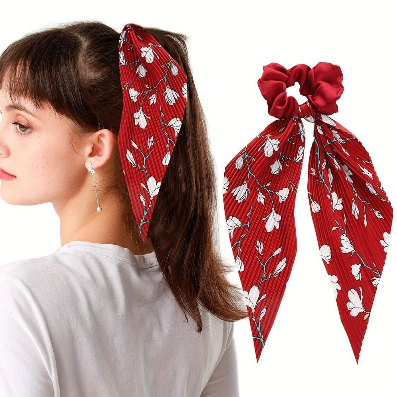 Floral Pattern Scarf Scrunchies Hair Tie Style Hair Rope Ponytail Holder