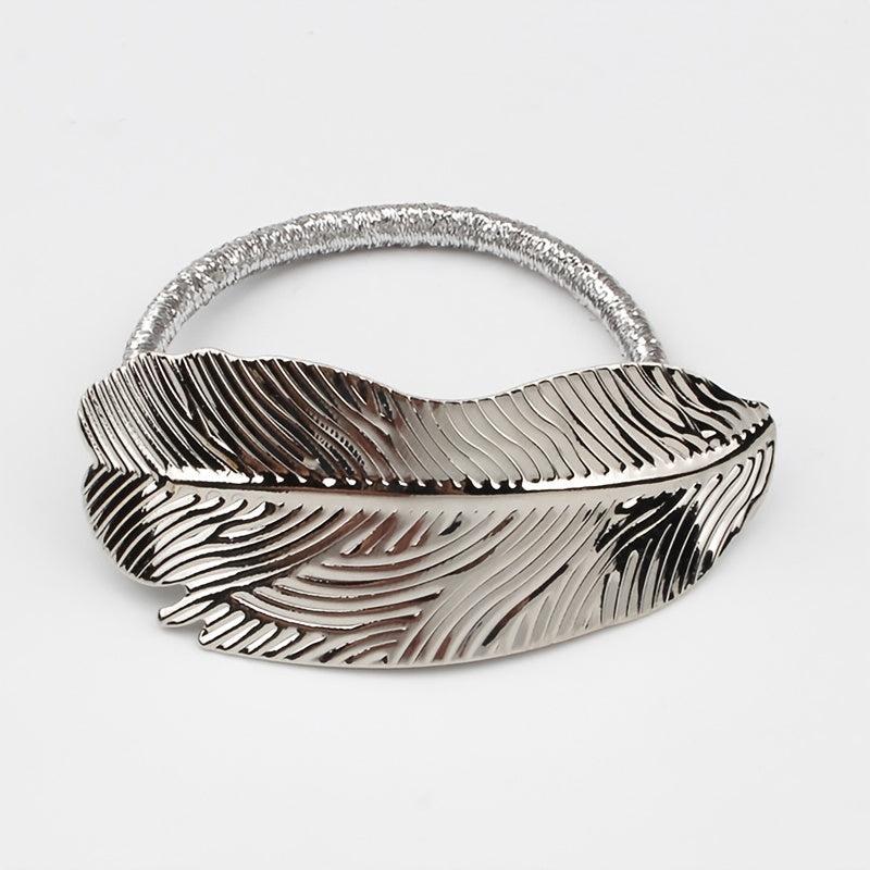 Metal Leaves Hair Elastics Ties Stretchy Rubber Bands Ponytail Holder