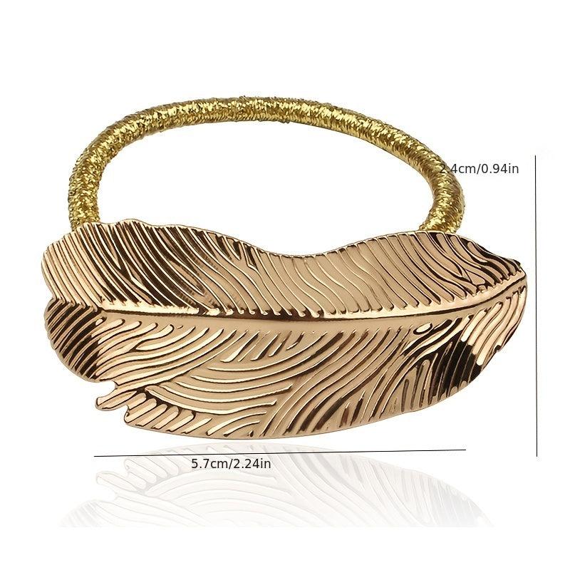 Metal Leaves Hair Elastics Ties Stretchy Rubber Bands Ponytail Holder