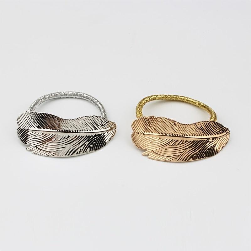 Metal Leaves Hair Elastics Ties Stretchy Rubber Bands Ponytail Holder