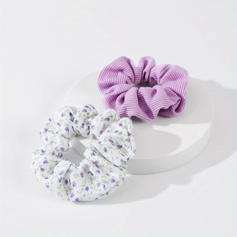 2 Pcs Floral Print Scrunchies Hairbands Ponytail Holder Elastic Hair Ties