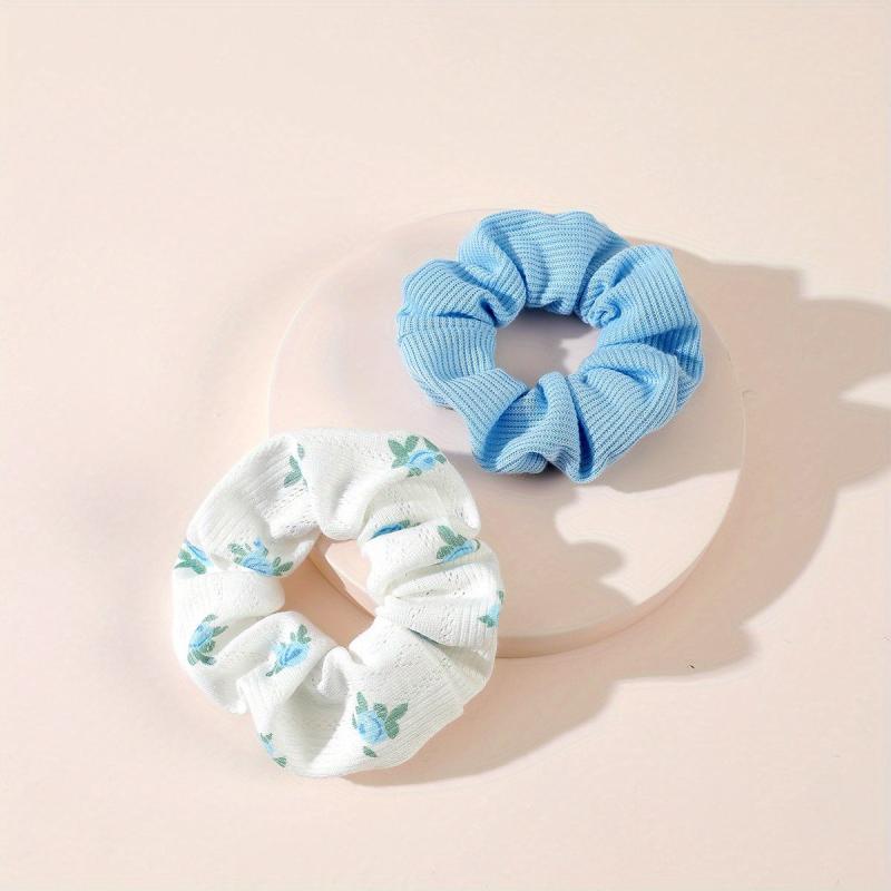 2 Pcs Floral Print Scrunchies Hairbands Ponytail Holder Elastic Hair Ties