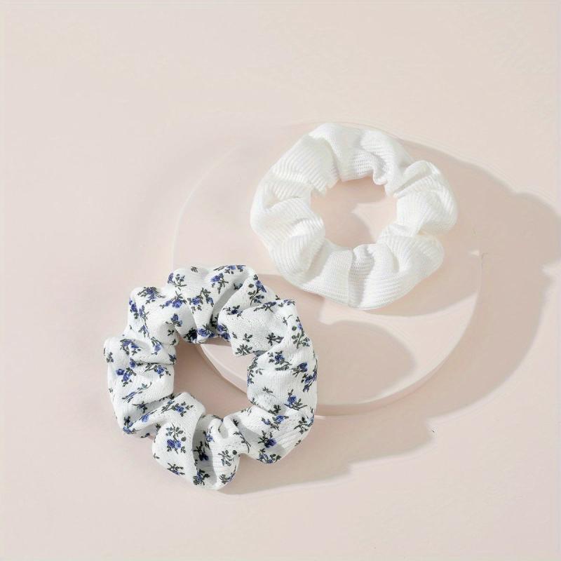 2 Pcs Floral Print Scrunchies Hairbands Ponytail Holder Elastic Hair Ties