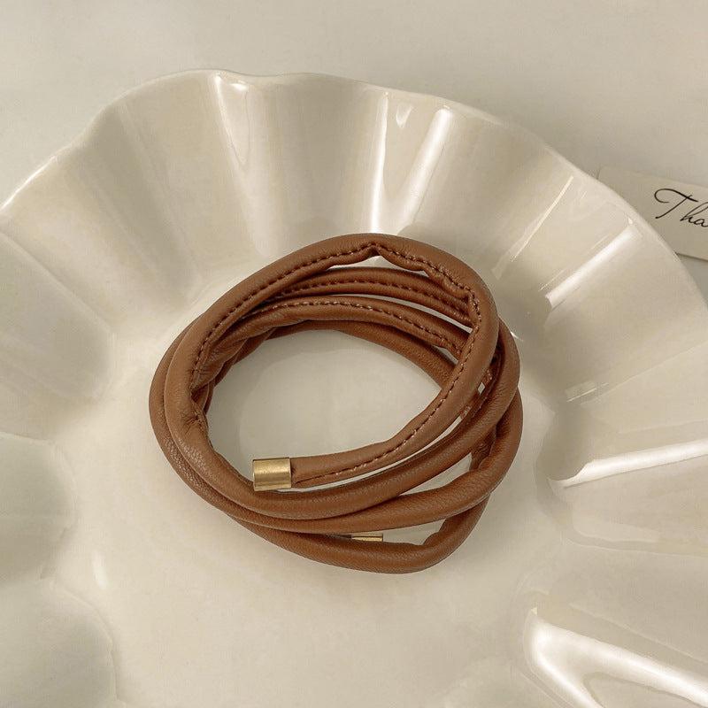 Long Leather Hair Elastics Ties Solid Stretchy Scrunchie Ponytail Holder