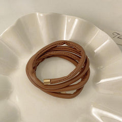 Long Leather Hair Elastics Ties Solid Stretchy Scrunchie Ponytail Holder