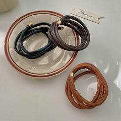Long Leather Hair Elastics Ties Solid Stretchy Scrunchie Ponytail Holder
