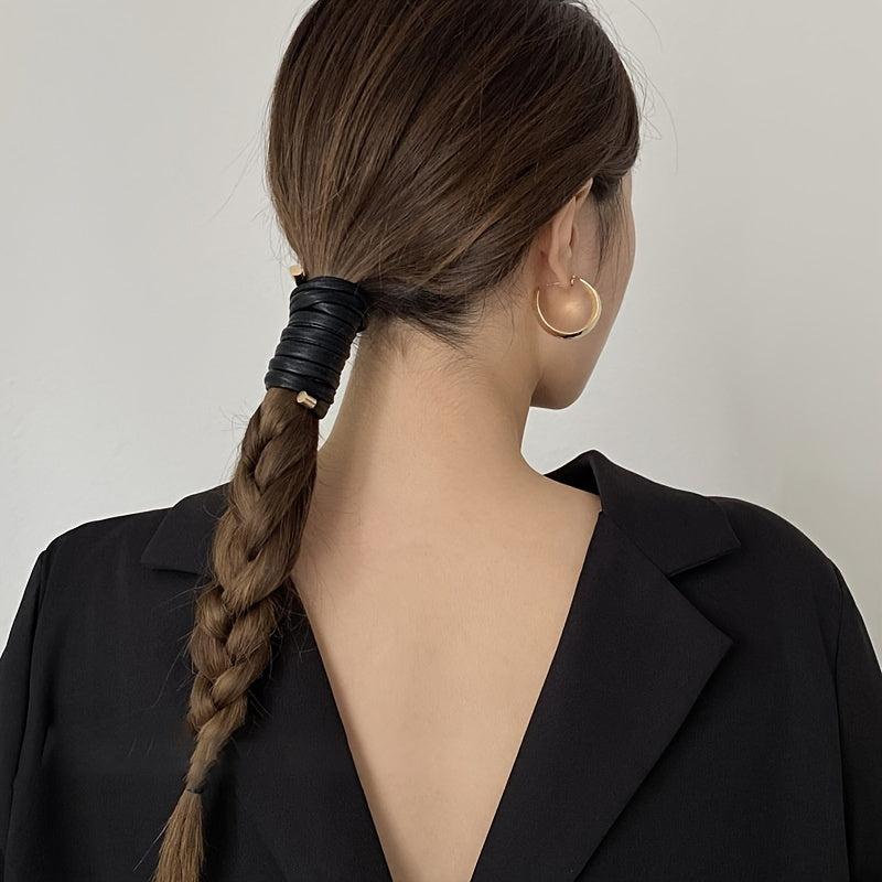 Long Leather Hair Elastics Ties Solid Stretchy Scrunchie Ponytail Holder