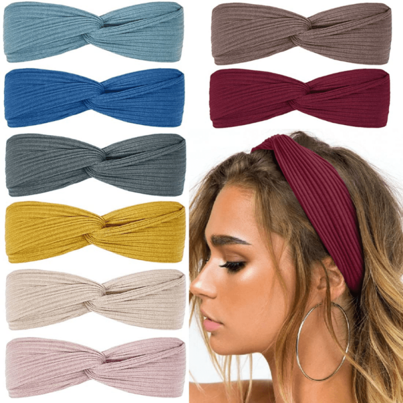 8PCS Vintage Headband Woven Twist Boho Stretchy Hair Bands Girls Turban Yoga