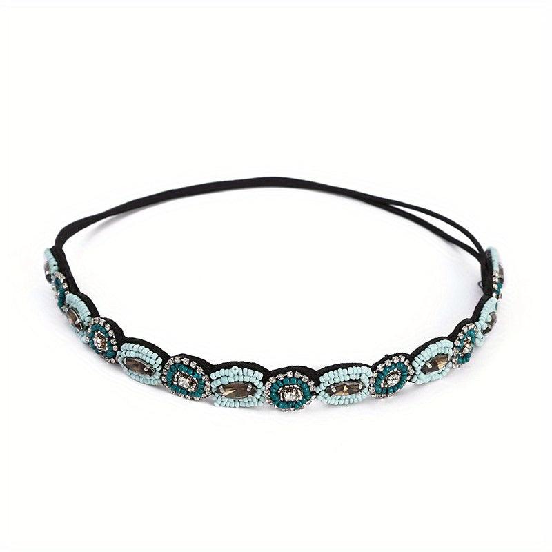 Crystal Rhinestone Headband Beaded Headband Elastic Hair Bands For Women