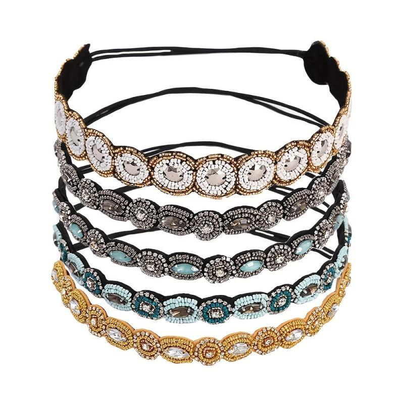 Crystal Rhinestone Headband Beaded Headband Elastic Hair Bands For Women