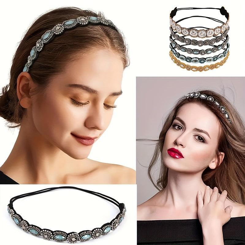 Crystal Rhinestone Headband Beaded Headband Elastic Hair Bands For Women