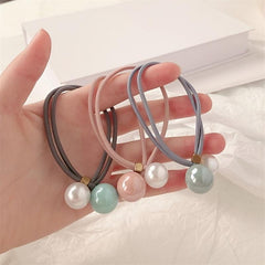 Adjustable Faux Pearl Elastic Rubber Band Solid Hair Tie