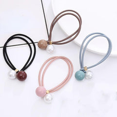 Adjustable Faux Pearl Elastic Rubber Band Solid Hair Tie