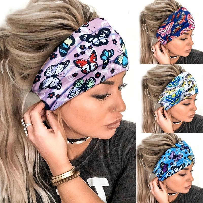 Boho Hair Bands Butterfly Print Headband Bohemian Turban Bandanas