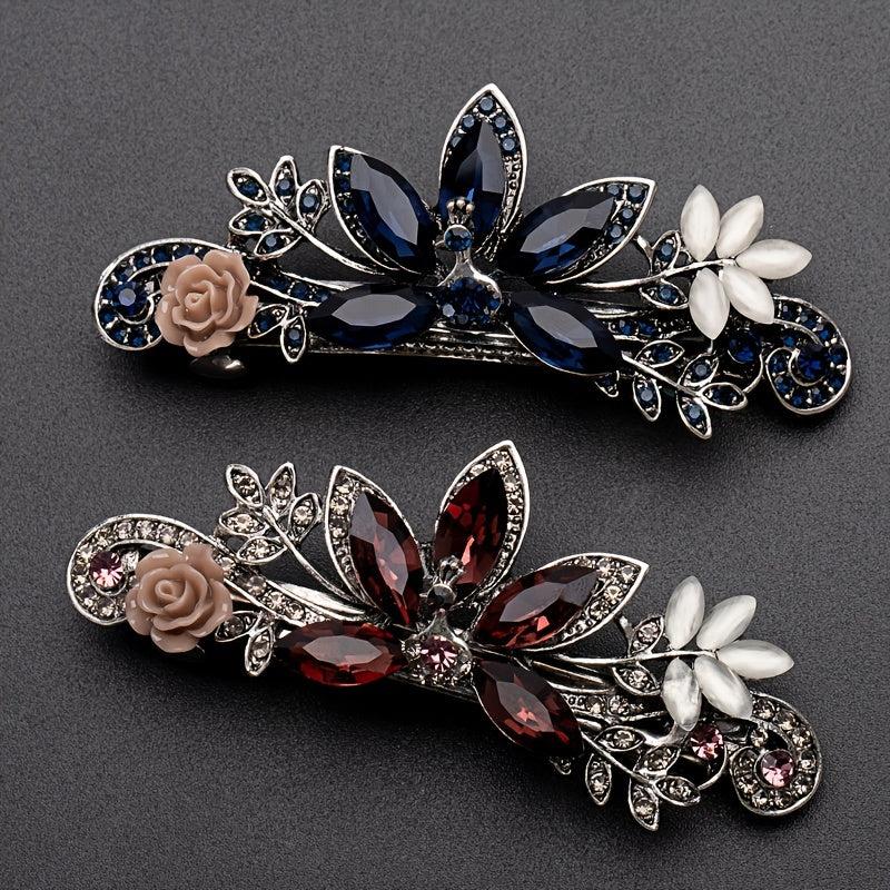 Rhinestone Flower Hair Clip Vintage Barrette Hairpin