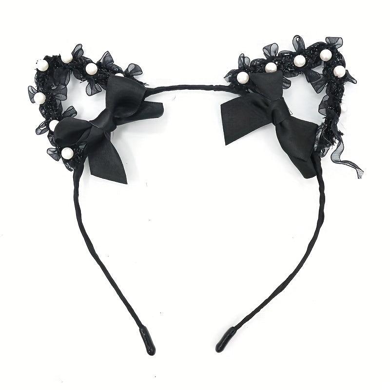 Lace Animal Ears Hair Band Ribbon Bow Cat Ears Decor Headband