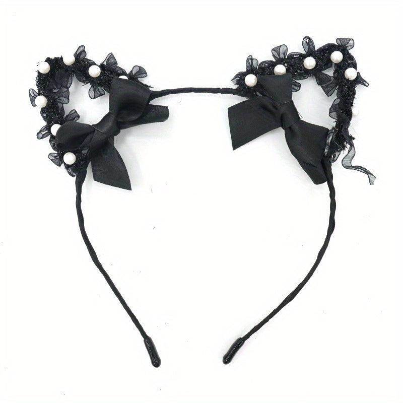 Lace Animal Ears Hair Band Ribbon Bow Cat Ears Decor Headband