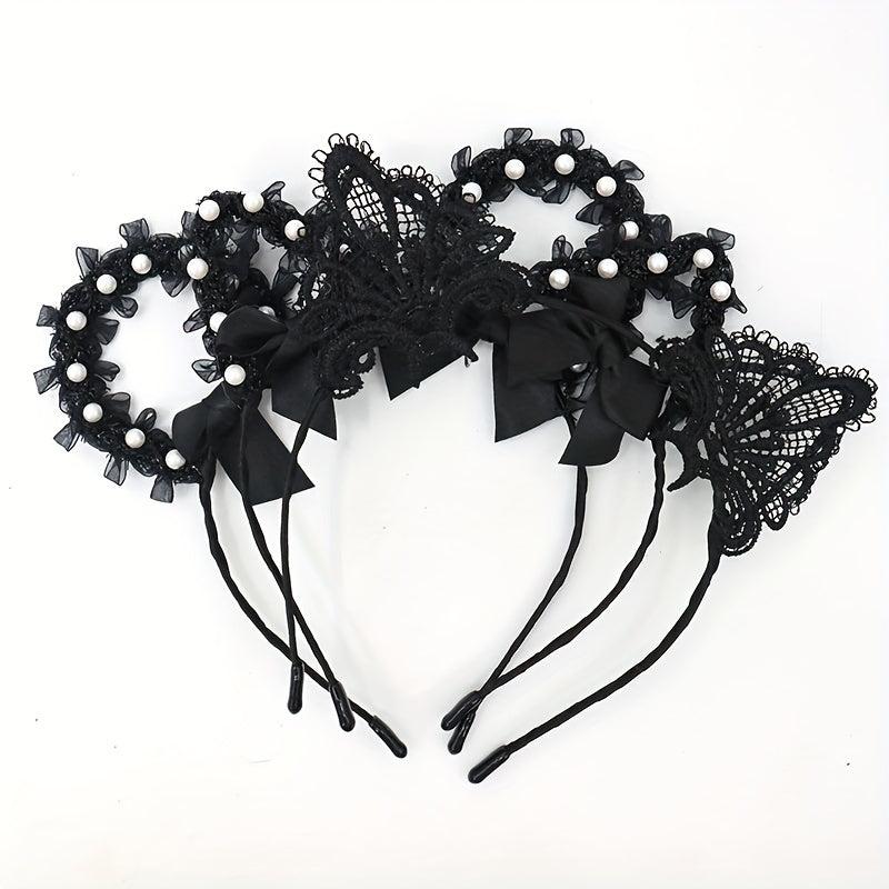 Lace Animal Ears Hair Band Ribbon Bow Cat Ears Decor Headband
