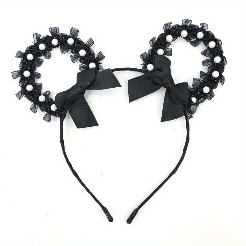 Lace Animal Ears Hair Band Ribbon Bow Cat Ears Decor Headband