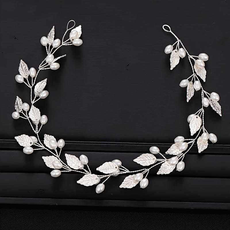 Silver Leaf Pearl Hair Vine for Bride