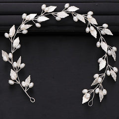 Silver Leaf Pearl Hair Vine for Bride