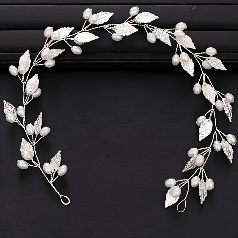 Silver Leaf Pearl Hair Vine for Bride