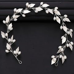 Silver Leaf Pearl Hair Vine for Bride